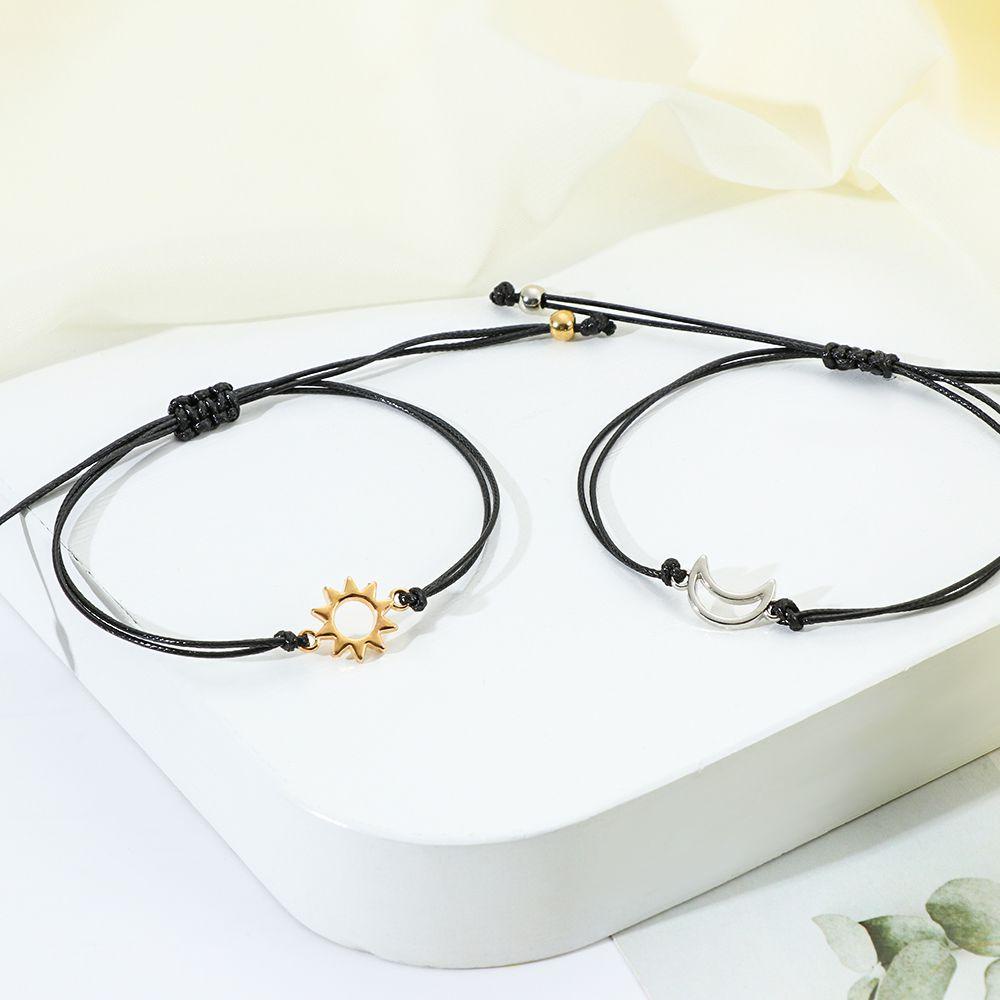 ROWANS Bộ 2 Vòng Tay Dây Bện Gắn Mặt Trăng / Mặt Trời Thời Trang Sáng Tạo