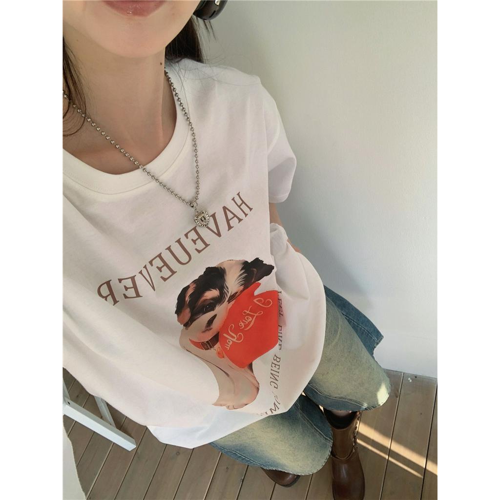 Áo Thun Cổ Tròn Dáng Rộng In Hình Chú Chó Dễ Thương Phong Cách Hàn Quốc Thời Trang Mùa Hè 63400