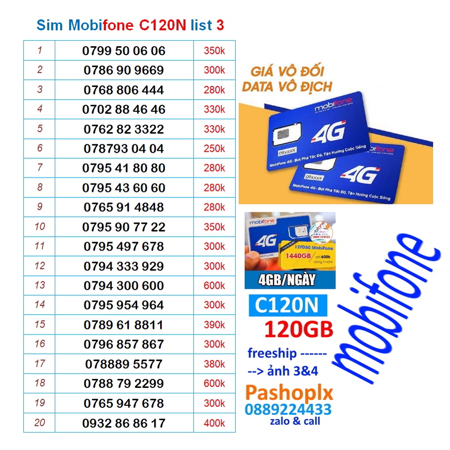 Sim mobifone c120n số đẹp list 3