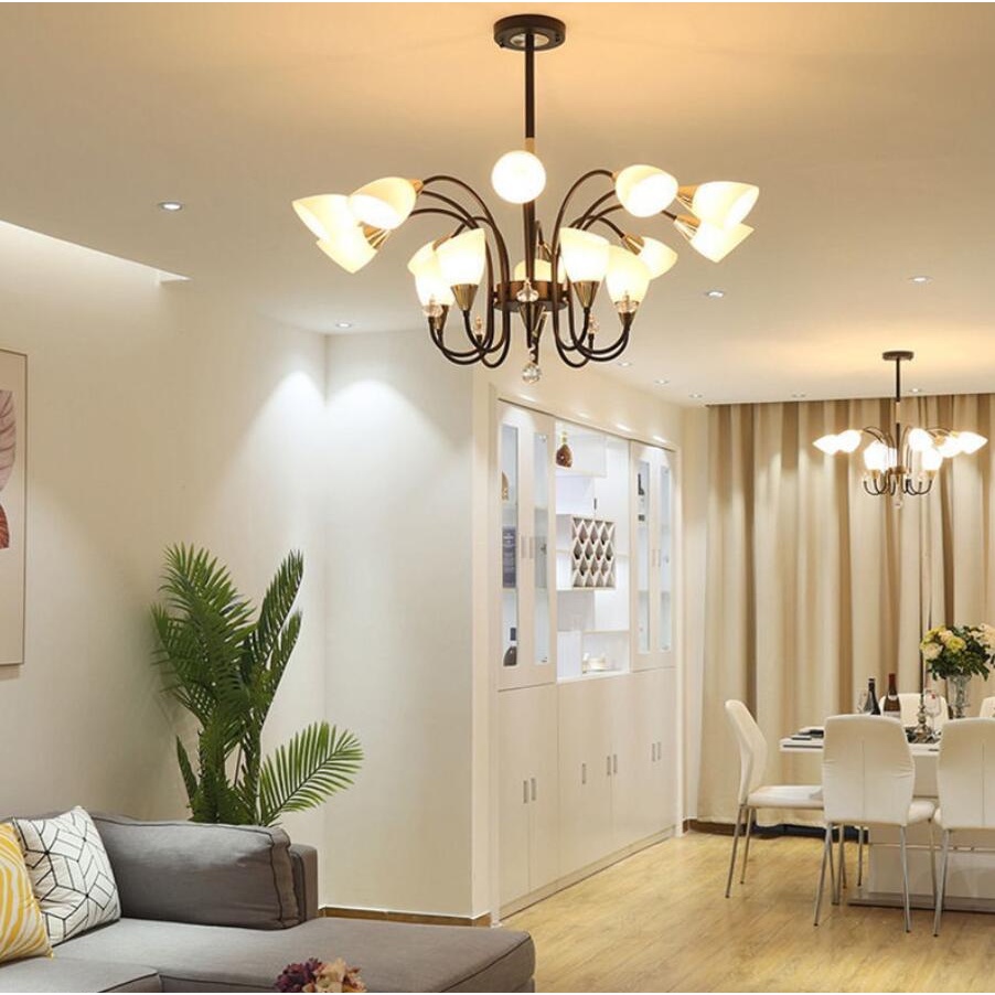 Đèn chùm, Super Vilighting, Mã CN6-15, AC220, RA80 ,CRI&gt;90,6- 15 tay, cs 75-135W, Đui E27, Mạ tĩnh đện Bảo hành 48 tháng