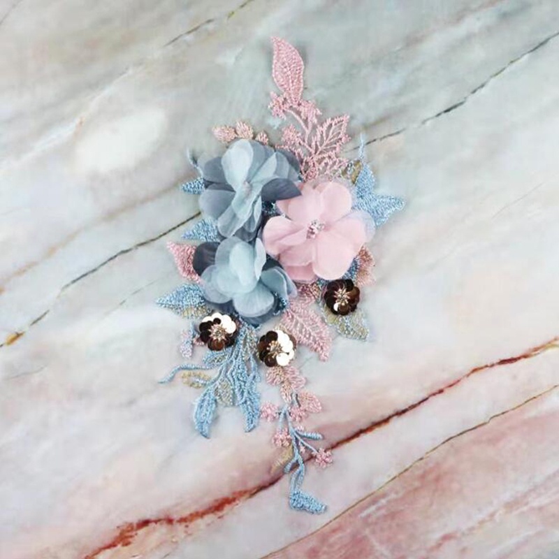 1 Miếng Vải Ren Thêu Hoa 3D Nhiều Màu Đính Hạt May Vá Quần Áo Cô Dâu DIY