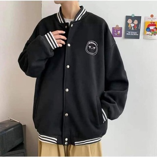 Bomber nỉ gấu đen unisex fom rộng