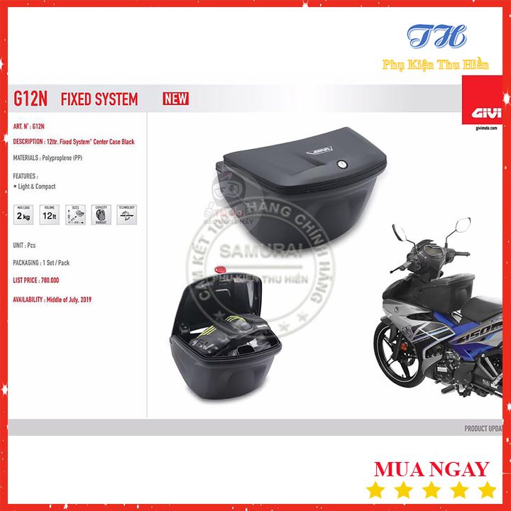 Combo Thùng Giữa Chính Hãng Givi G12N 12L Kèm Pát Cho Nhiều Dòng Xe - BH 2 Năm