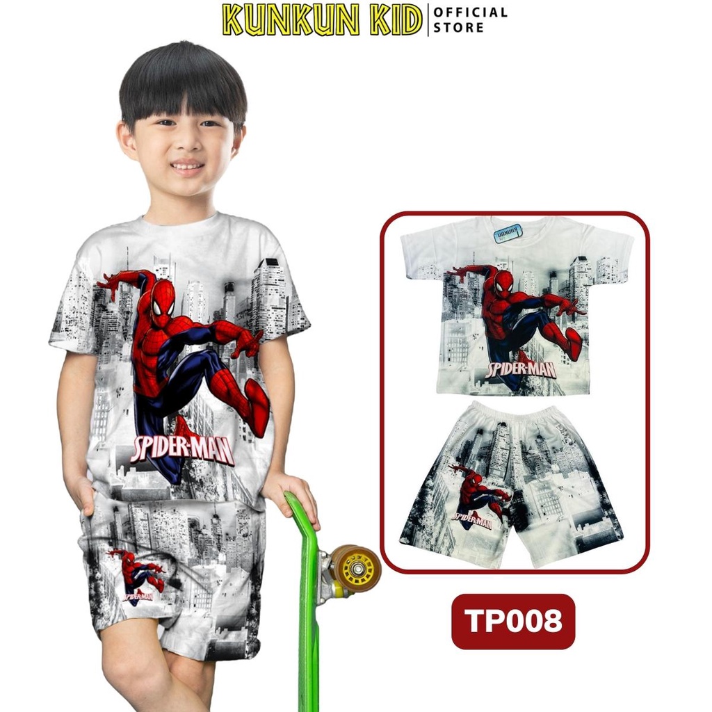 Quần áo bé trai hình người nhện Spiderman chất Thun lạnh thoáng mát Kunkun Kid TP008