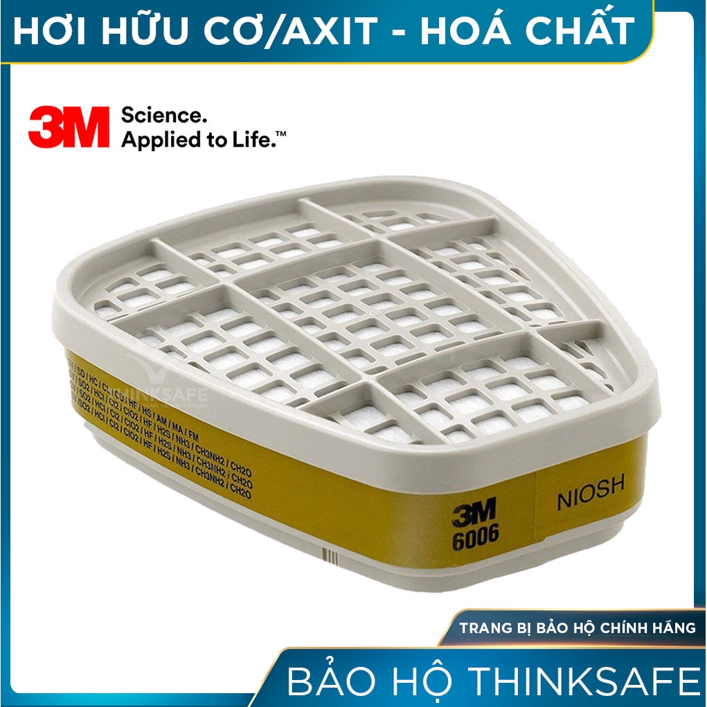 Phin lọc 3M Thinksafe chính hãng, lọc hơi hóa chất hữu cơ/ Axit, phòng độc, chống hoá chất, hơi vô cơ, hữu cơ - 3M 6006