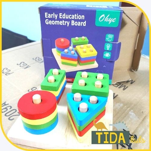 Luồn Cọc Thả Hình 4 Trụ ⚡ CÓ HỘP ⚡ Early Education Geometry Board Ohey, Đồ chơi Cho Bé Vận Động Tinh, TiDa Kid Shop