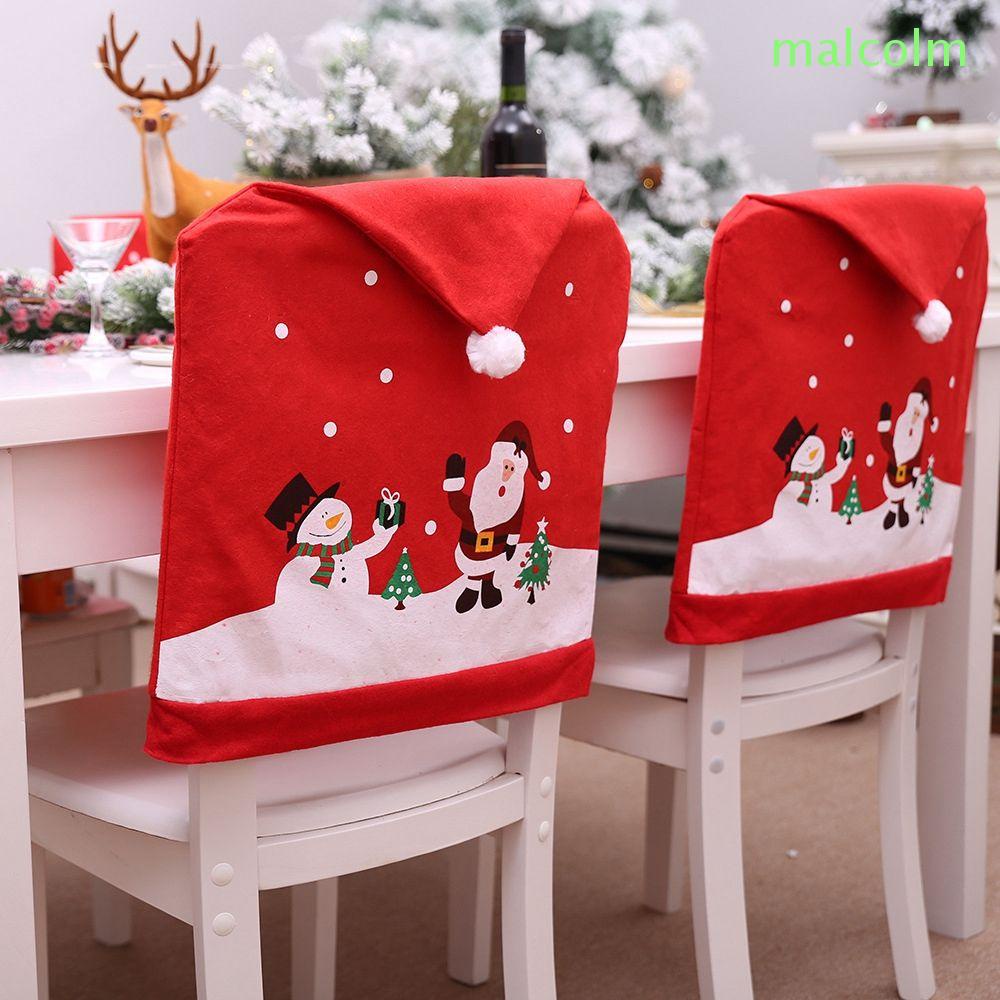 Khăn trải bàn/Vỏ bọc ghế ngồi bằng vải không dệt kiểu chiếc nón ông già Noel chủ đề Giáng Sinh dễ thương