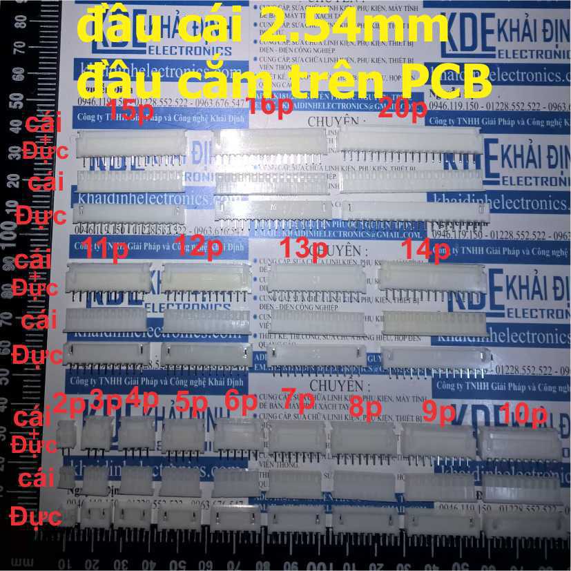 đầu đực dây bus XH2.54 2.54mm, đầu cắm trên PCB 2p/3p/4p/5p/6p/7p/8p/9p/10p/11p/12p/13p/14p/15p/16p/20p kde0557a