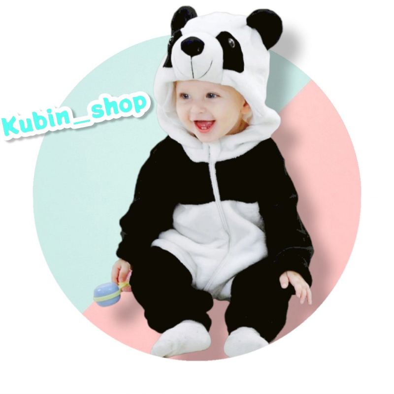 Bộ body hình gấu trúc Chất liệu lông nhung cho bé 0-24 tháng tuổi