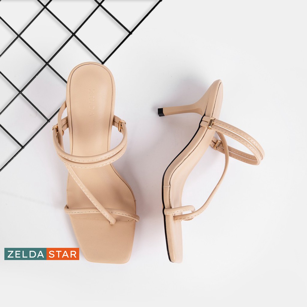 Giày Sandal Zelda Star mũi vuông gót 7cm phối dây chéo - SN011820