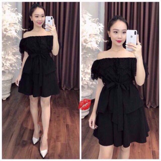 ❤️❤️❤️đầm ren xoè trễ vai kèm ảnh thật❤️❤️❤️