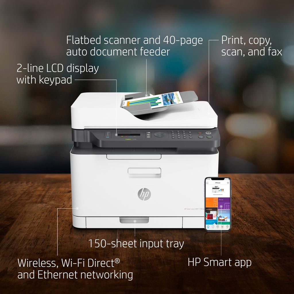 Máy in laser màu đa năng HP Color Laser MFP 179fnw (4ZB97A) - In qua WiFi, Scan, Copy - Hàng Chính Hãng