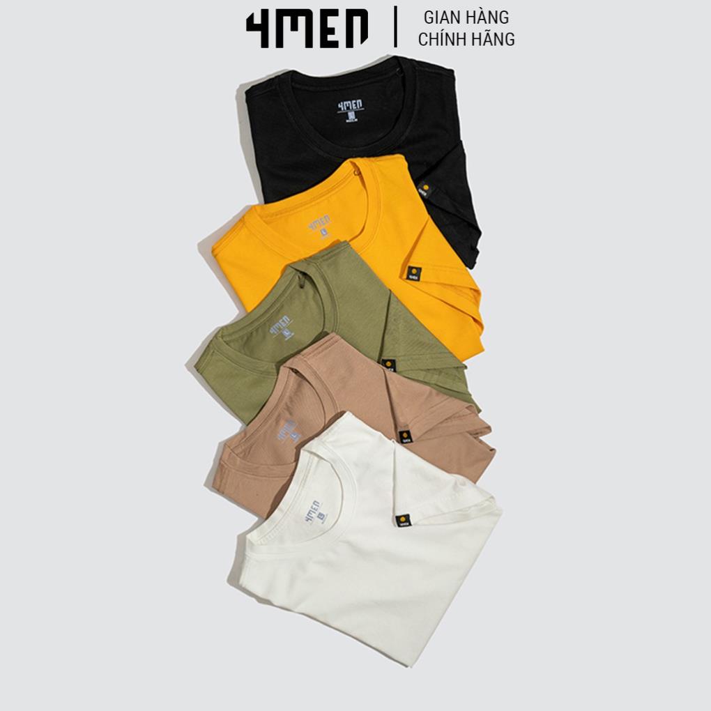 Áo thun nam đẹp 4MEN AT049 - Áo phông cổ tròn ngắn tay trơn vải cotton xuất khẩu gắn nhãn mặt cười form suông !