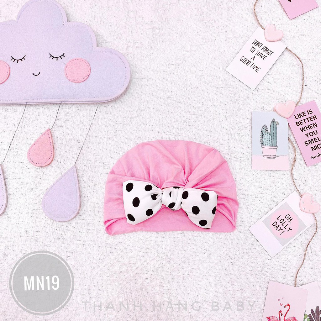 Mũ Turban Nơ Chấm Bi Siêu Xinh Cho Bé Gái Thanh Hằng Baby Từ 0 - 1 Tuổi