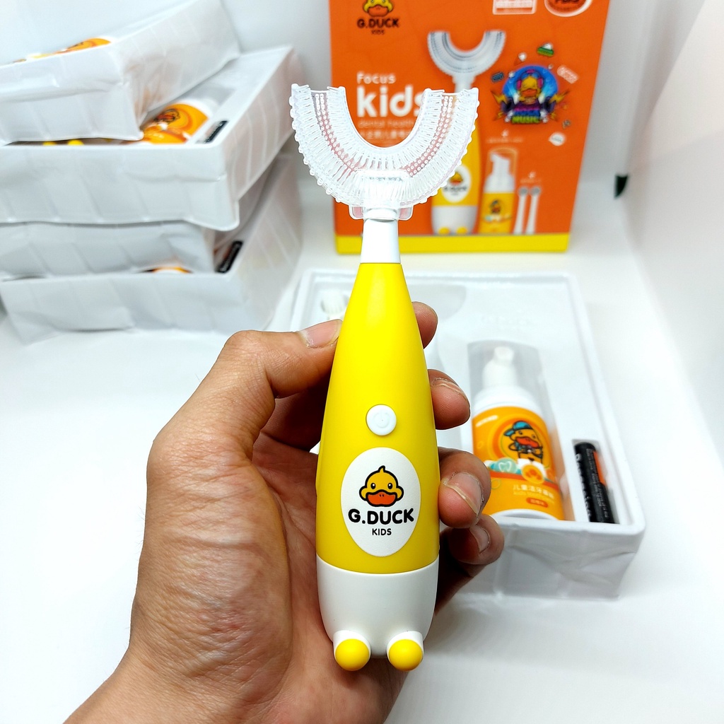 Bàn Chải Đánh Răng Điện Chữ U cho bé 2 đến 15 tuổi Kèm 3 đầu chải và kem đánh răng