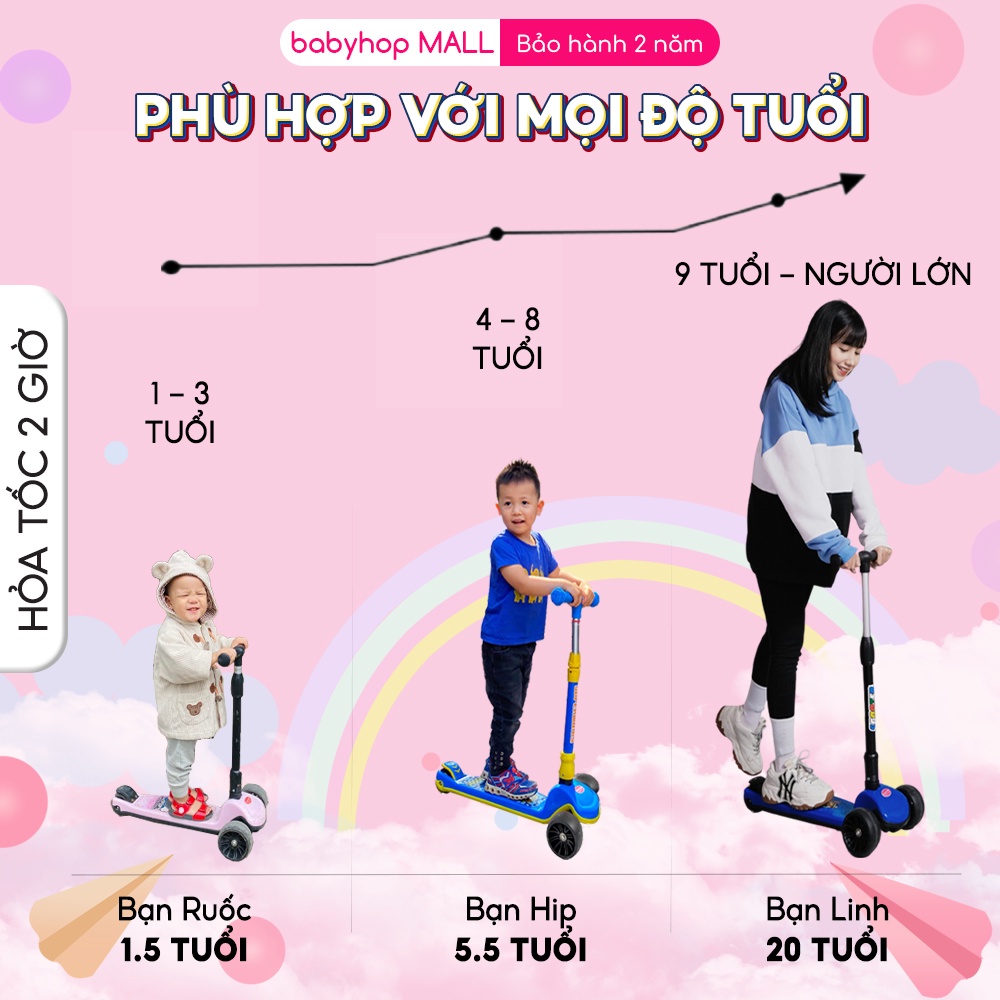 Xe scooter cho bé Babyfast , sử dụng từ 1 tuổi  , có bán kèm yên xe thiết kế chuyển thành xe chòi chân