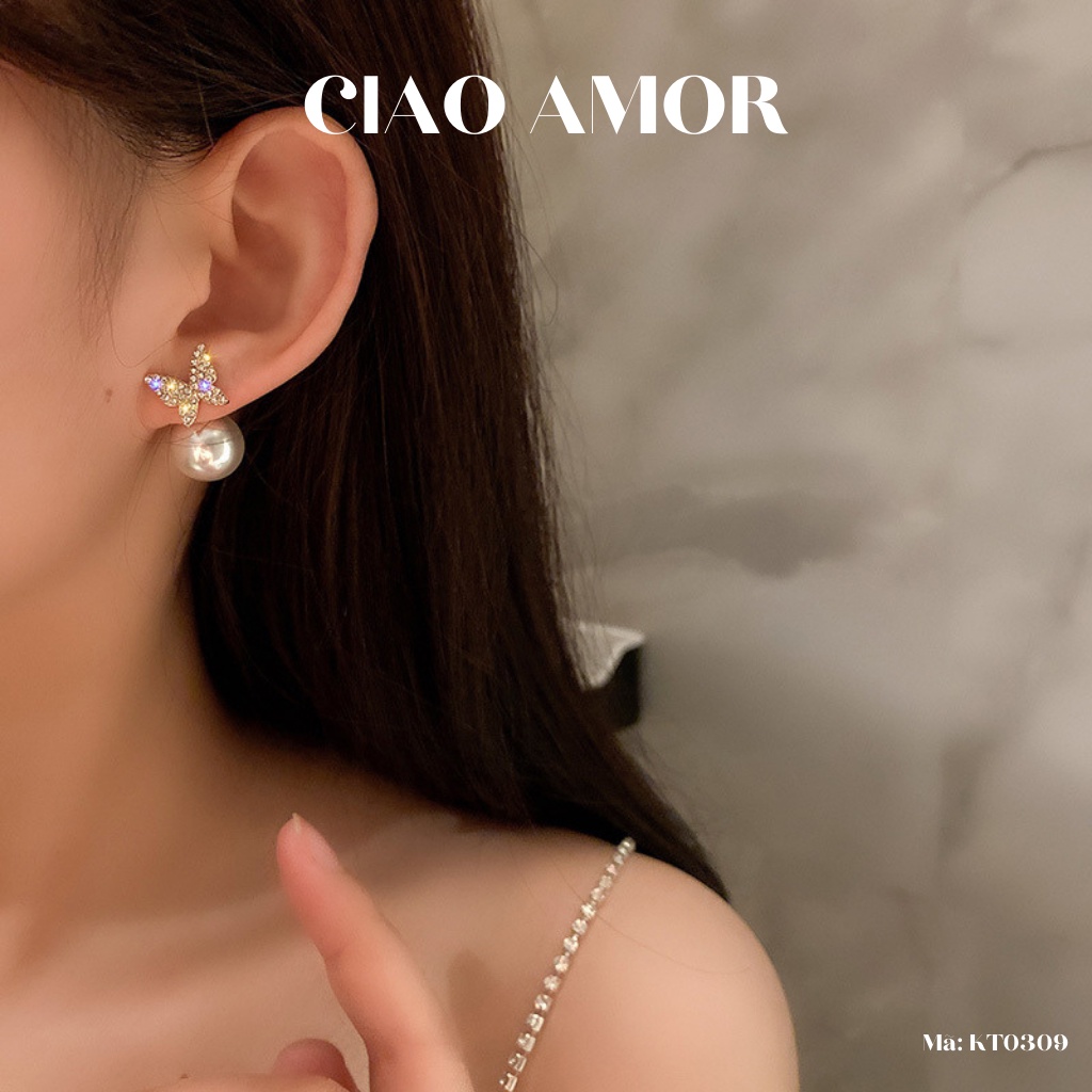 Khuyên tai nữ, Bông tai nữ cánh đính ngọc to ở dưới Trang sức Ciao Amor - KT0309