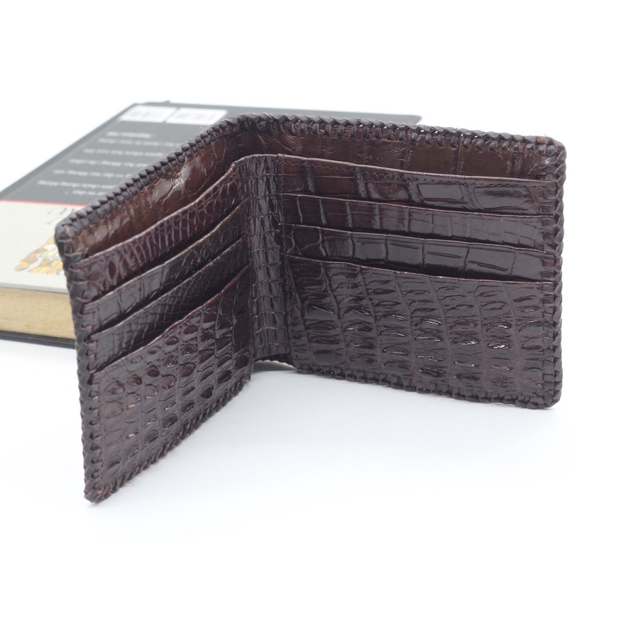 Ví Nam Cá Sấu Gù Gai Đan Viền Thủ Công Tỉ Mỉ, Bóp Nam Da Cá Sấu 2 Mặt Cao Cấp Hợp Thời Trang Bảo Hành 12 Tháng