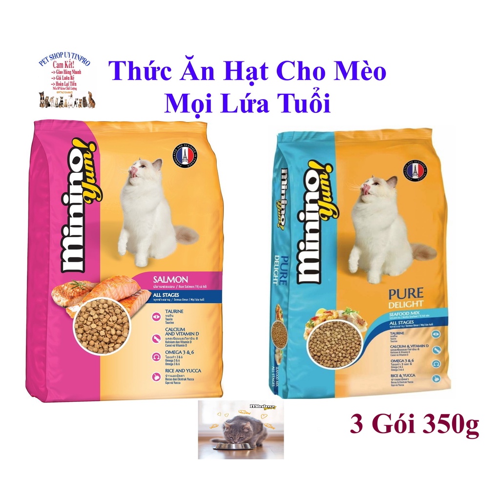 3 Gói Thức ăn hạt cho Mèo mọi lứa tuổi Minino Yum 350g Thương hiệu Pháp Bổ sung dinh dưỡng hoàn chỉnh cho Mèo