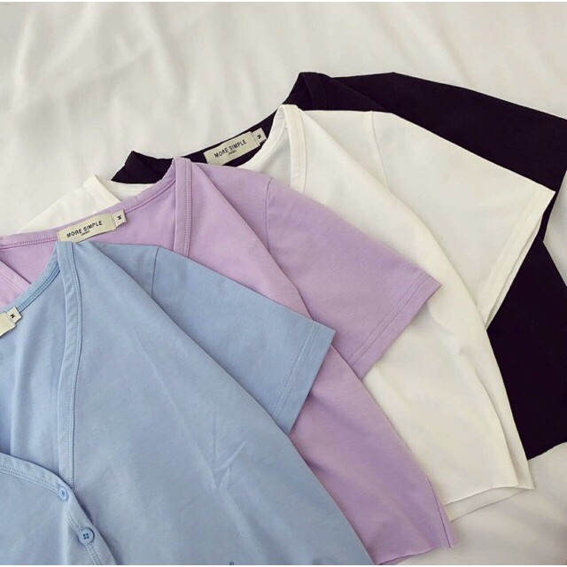 [ Mã WASTAPR giảm 10K đơn 50K] Áo crotop cổ tim phối cúc nhiều màu | BigBuy360 - bigbuy360.vn