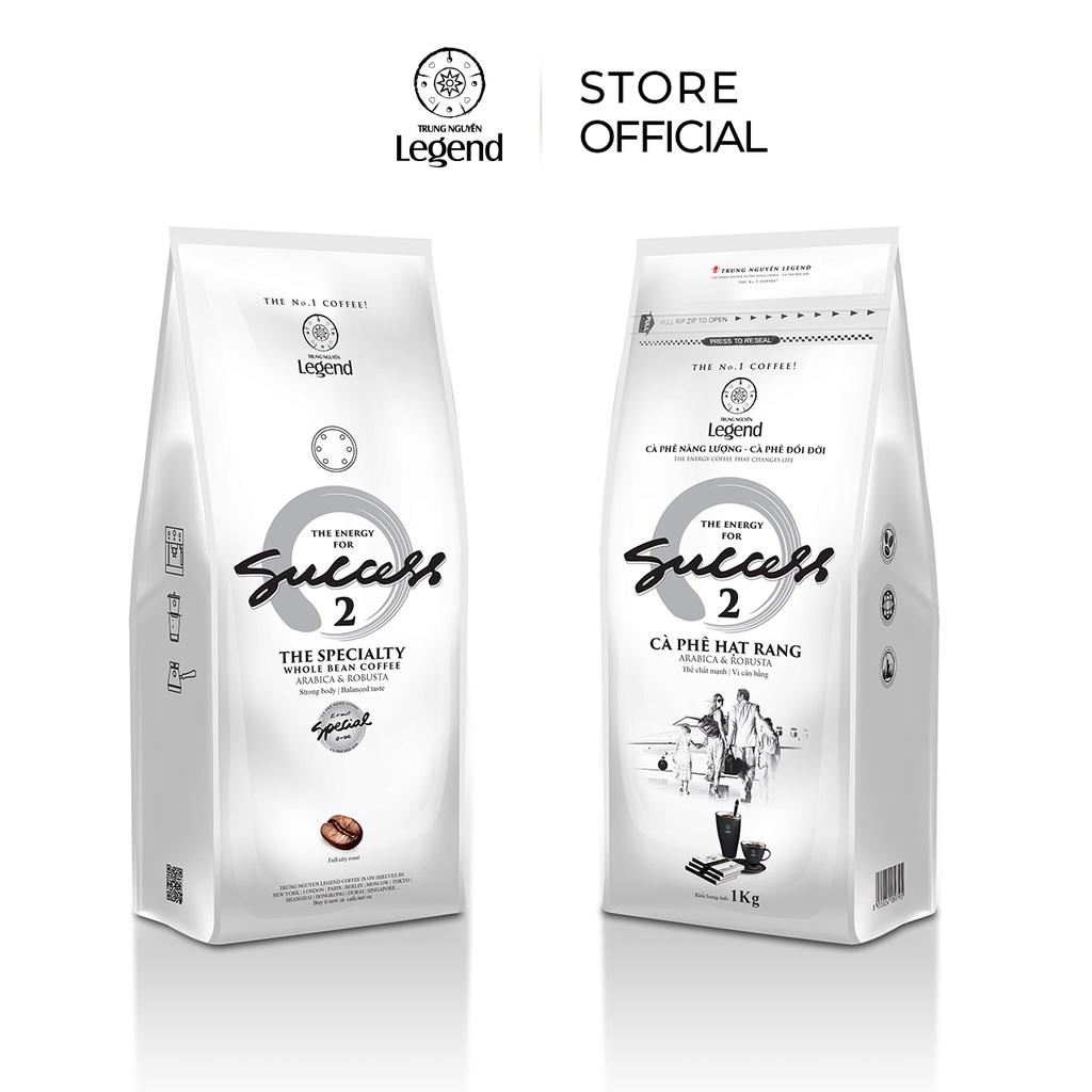 [Pha Máy] Combo 2 Bịch Cà phê Hạt Mộc Legend Success 2 - Trung Nguyên Legend - Arabica, Robusta (Gói 1 kg)