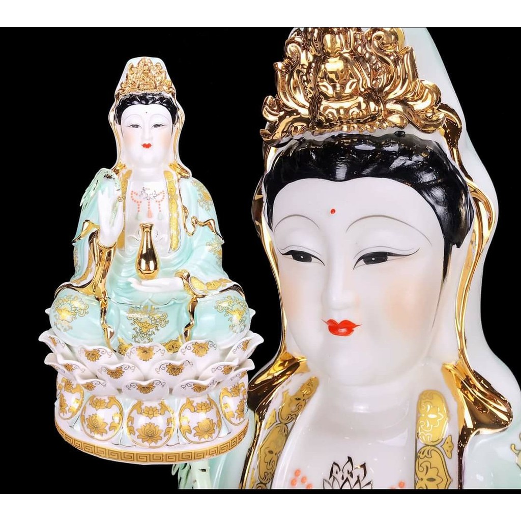 Tượng quan thế âm bồ tát sứ xanh cao 36 cm