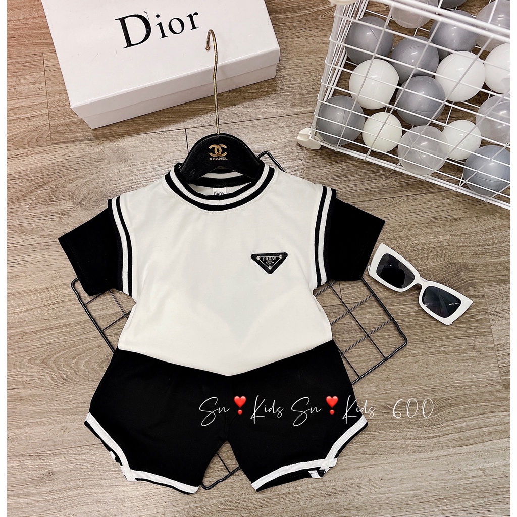 Bộ cộc tay chất Cotton tàu phối màu chạy viền cực đẹp cho bé trai bé gái
