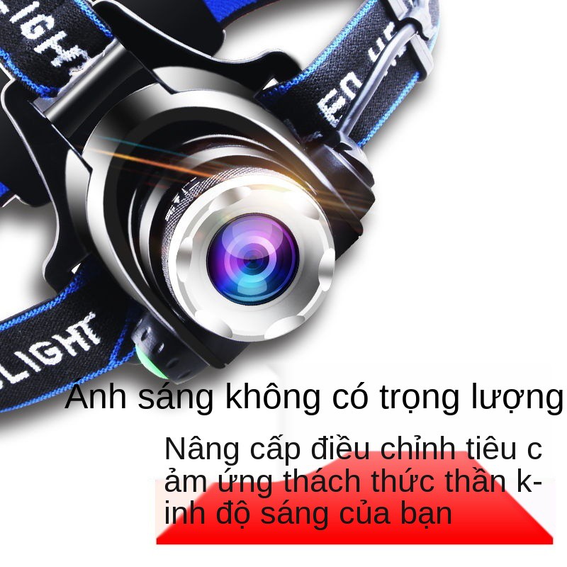 Đèn pha LED, sạc ánh sáng mạnh, pin gắn trên đầu có zoom cảm ứng, tầm xa siêu , chế độ chờ cực lâu, của thợ câu c