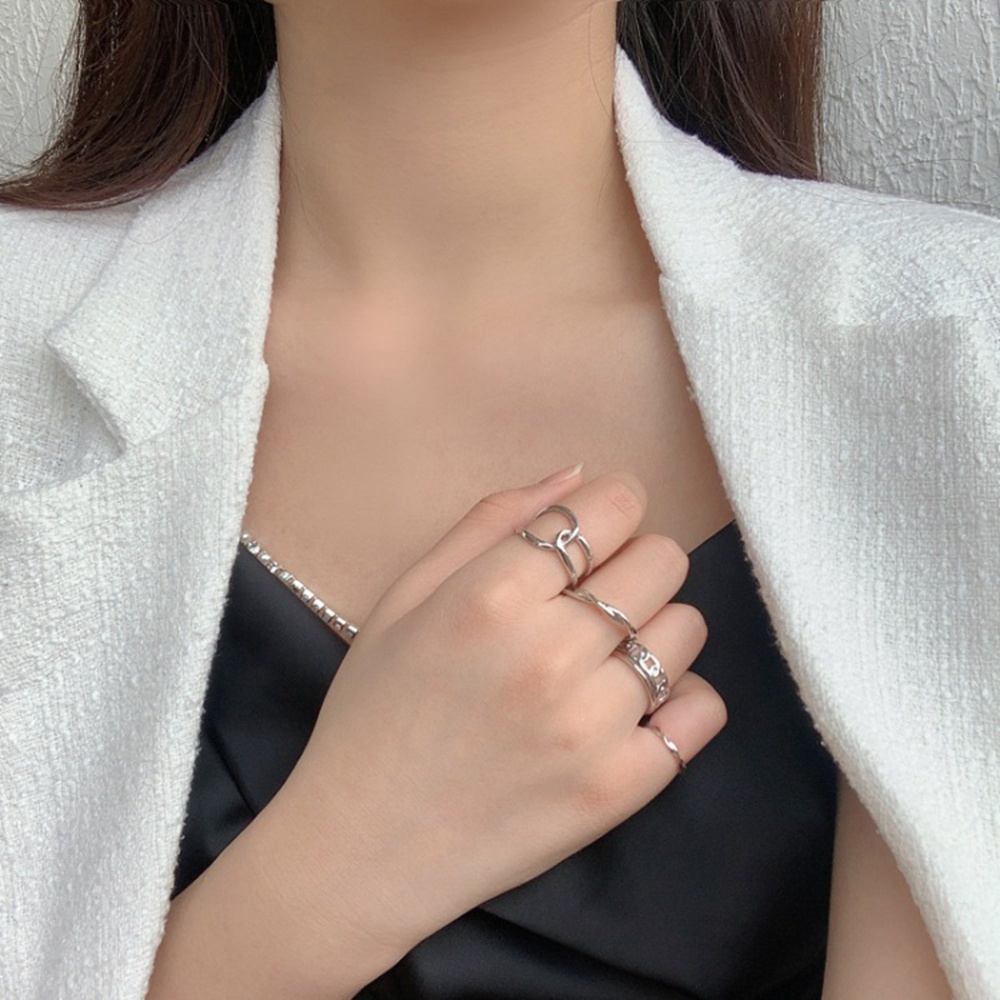 Set 5 nhẫn dạng hở kiểu hình học bằng hợp kim nhiều màu sắc có thể điều chỉnh phong cách Hàn Quốc