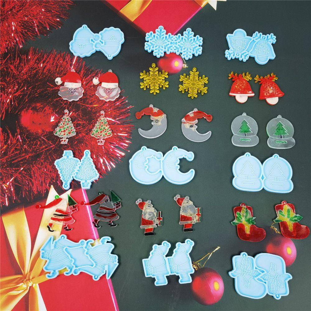Khuôn Silicone Làm Bông Tai Resin Hình Ông Già Noel Và Bông Tuyết DIY