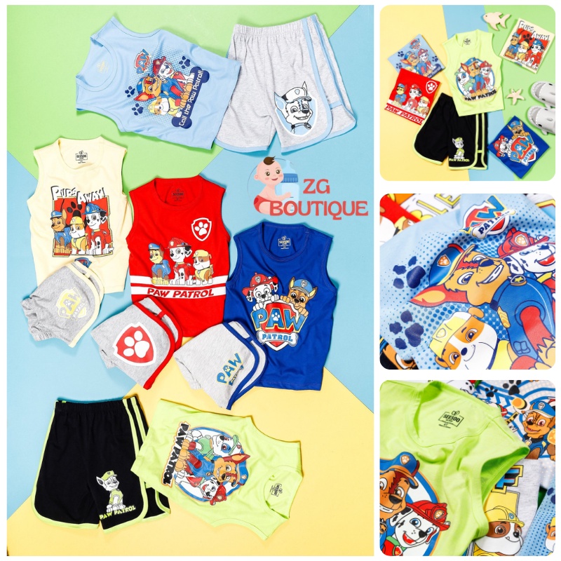 Bộ ba lỗ bé trai, quần áo sát nách đội chó cứu hộ Pawpatrol chất liệu cotton cao cấp cho bé đi học đi chơi ZG Boutique