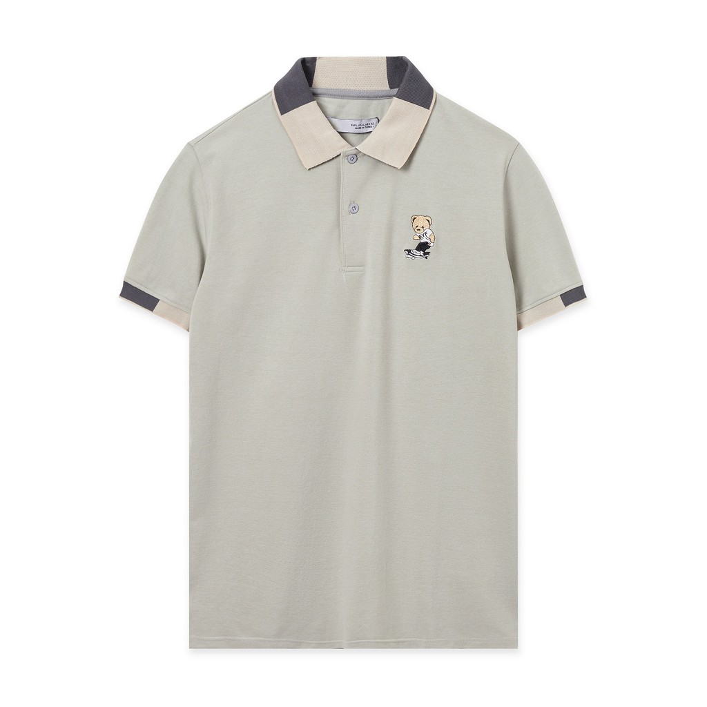Áo polo nam Leo Vatino Cotton cá sấu thêu gấu cổ phối viền tay ngắn cổ bẻ thun polo PLZR27