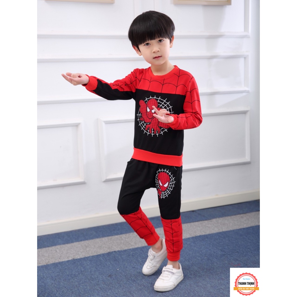 Set bộ quần áo thu đông cho bé trai THANH THỊNH 4-14 tuổi (14-45kg) mẫu Nhện. Thiết kế đẹp, đường may sắc nét. MA118