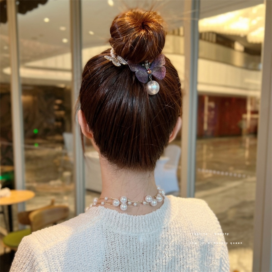 Kẹp Tóc Hình Bướm Đính Đá &amp; Ngọc Trai Phong Cách Hàn Quốc Mới