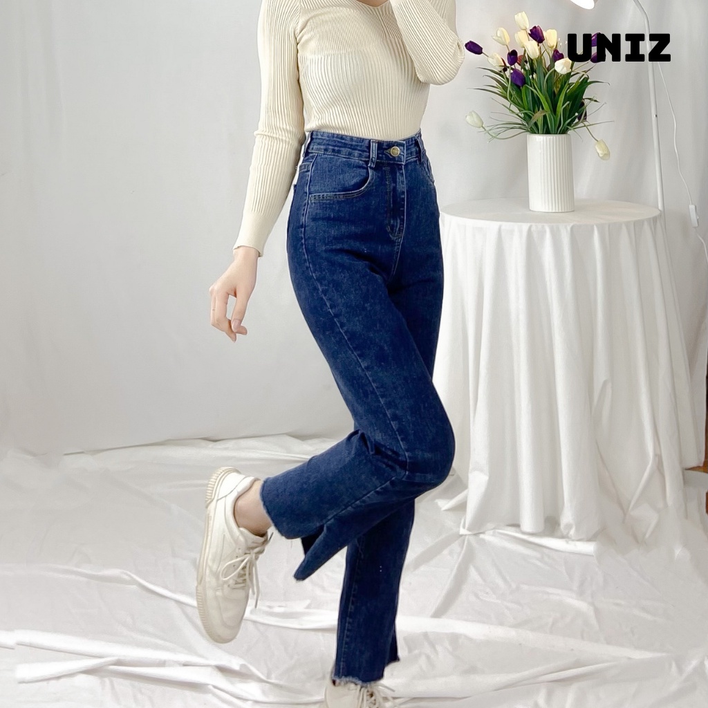 [ ảnh thật ] Quần Jean suông Xẻ Gấu phong cách Uniz Jeanxegau