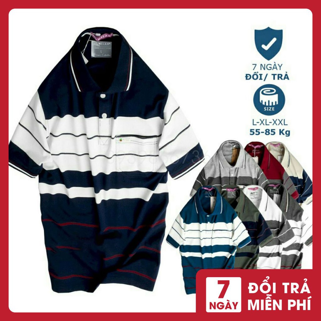 Áo Polo nam trung niên có túi phối sọc vải cá sấu Cotton xuất xịn chuẩn form sang trọng lịch lãm - ⚡️ Hàng VNXK ⚡️