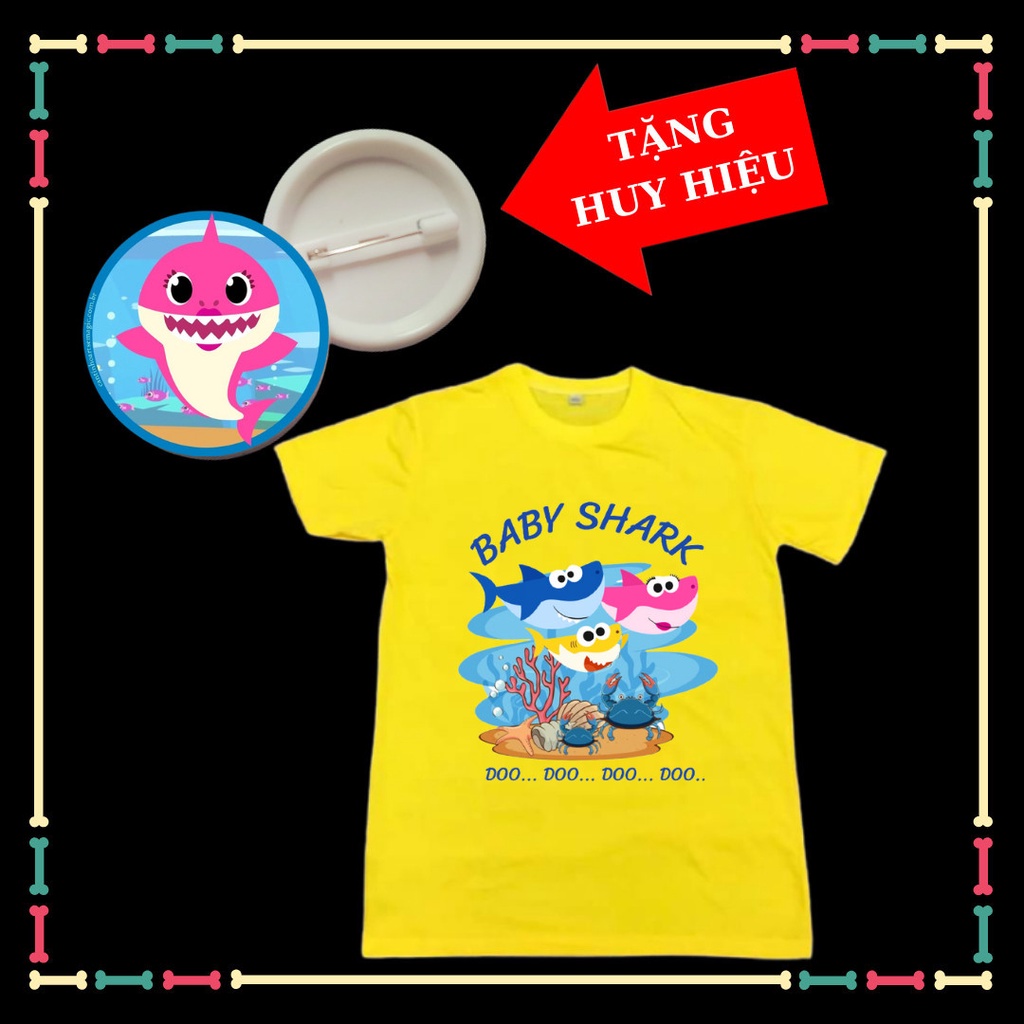 Áo thun bé gái baby Shark dễ thương tay ngắn cho bé gái đủ size áo, Kèm huy hiệu Babyshark