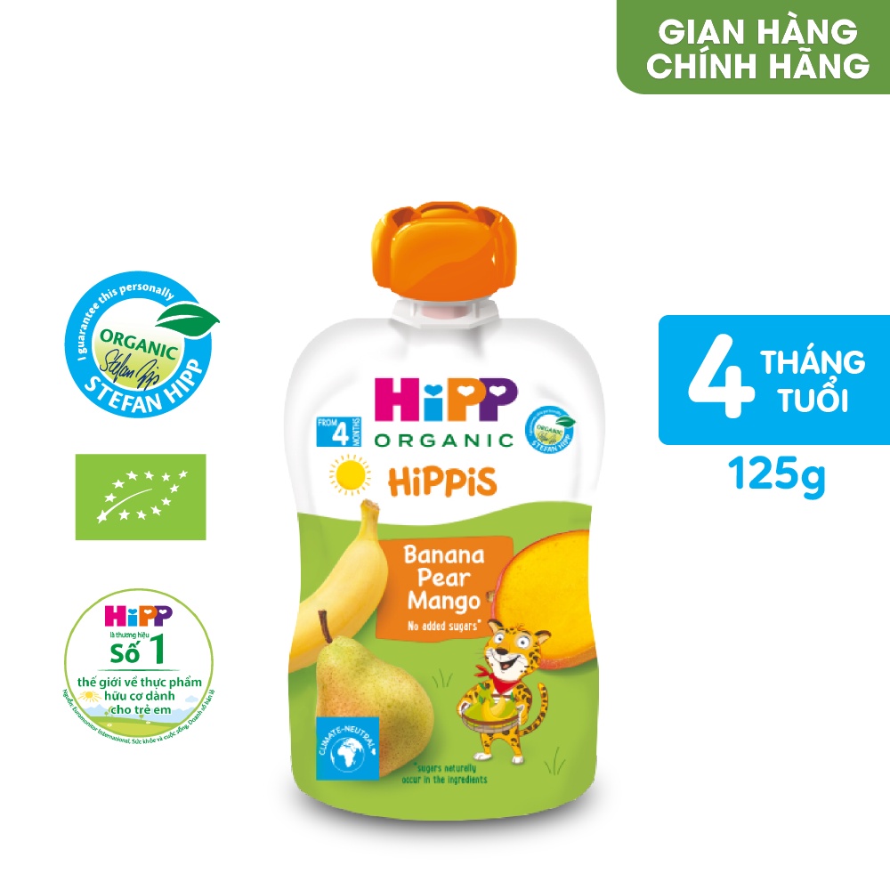 [Mã LTP50 giảm 50000 đơn 150000] Dinh dưỡng 100% Trái cây nghiền Organic HiPPiS Chuối, Lê, Xoài 100g