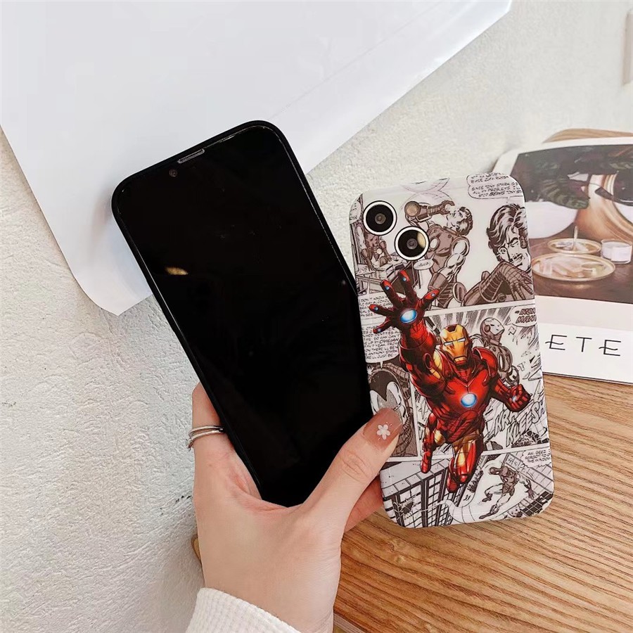 Iphone Ốp Điện Thoại Silicon Họa Tiết Hoạt Hình Người Nhện / Người Sắt Cho Iphone15 pro max 14 pro max 13 pro max 12 pro max 11