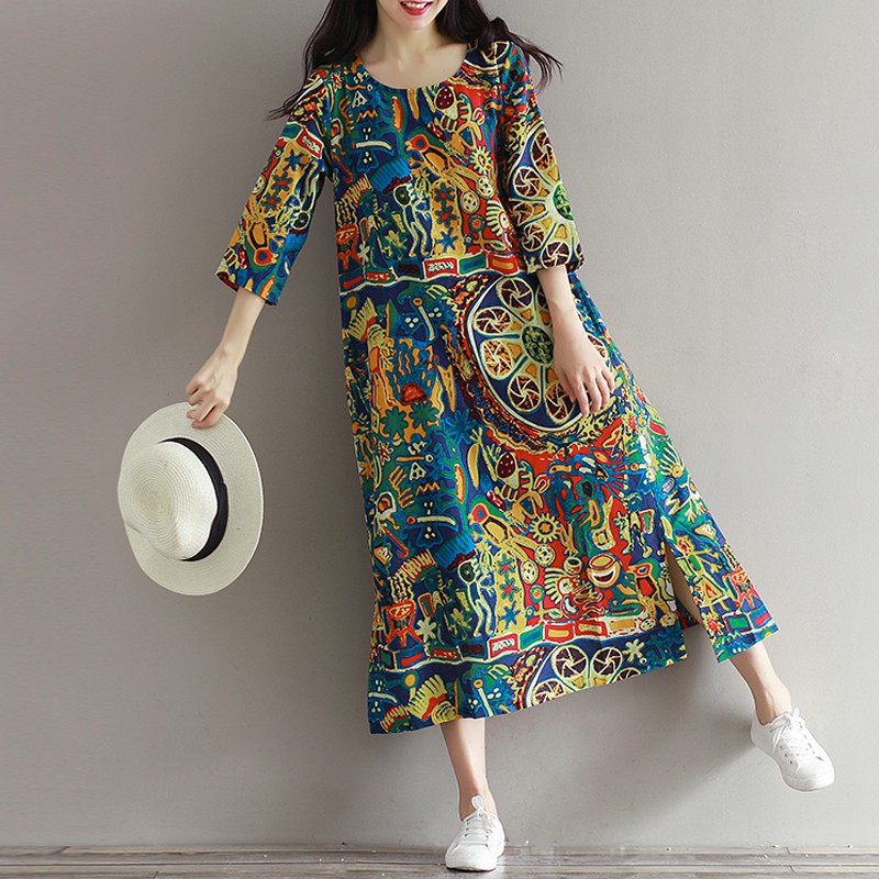 Đầm dáng dài ZANZEA form suông rộng phối họa tiết nhiều màu sắc thời trang cho nữ | BigBuy360 - bigbuy360.vn