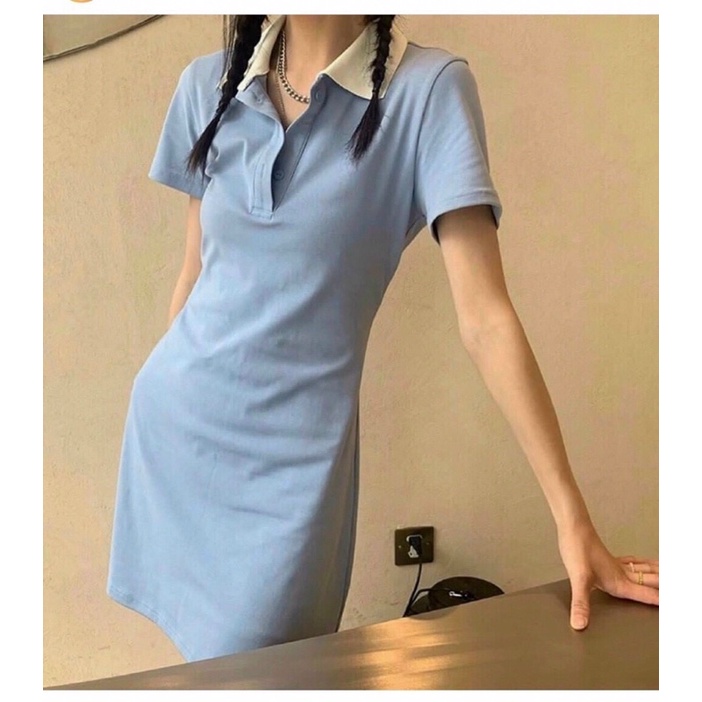 Đầm Polo Nữ, đầm chữ a màu xanh nhẹ nhàng nữ tính D45 - colory shop