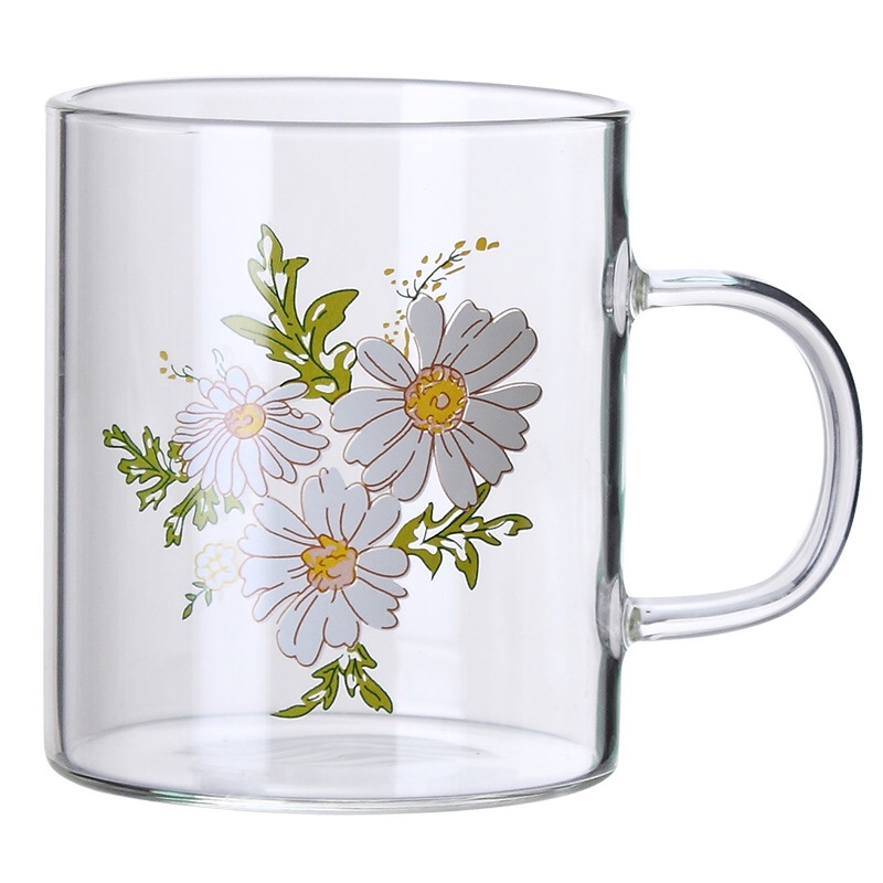 [HOT SẴN] Cốc Thủy Tinh Có Tay Cầm In Họa Tiết Hoa Vintage.