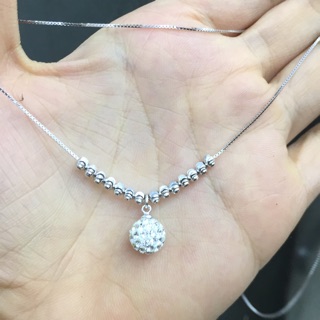 Dây chuyền mặt pha lê siêu sáng phối bi phay bạc thật xi kim (mạ vàng trắng) nmj
