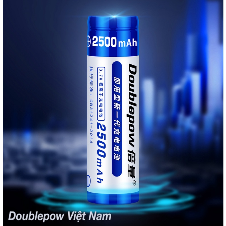 Pin Sạc 18650 Doublepow 2500mAh (Đầu bằng) cho đèn pin, đồ chơi trẻ em, thiết bị điện tử, micro, máy khoan