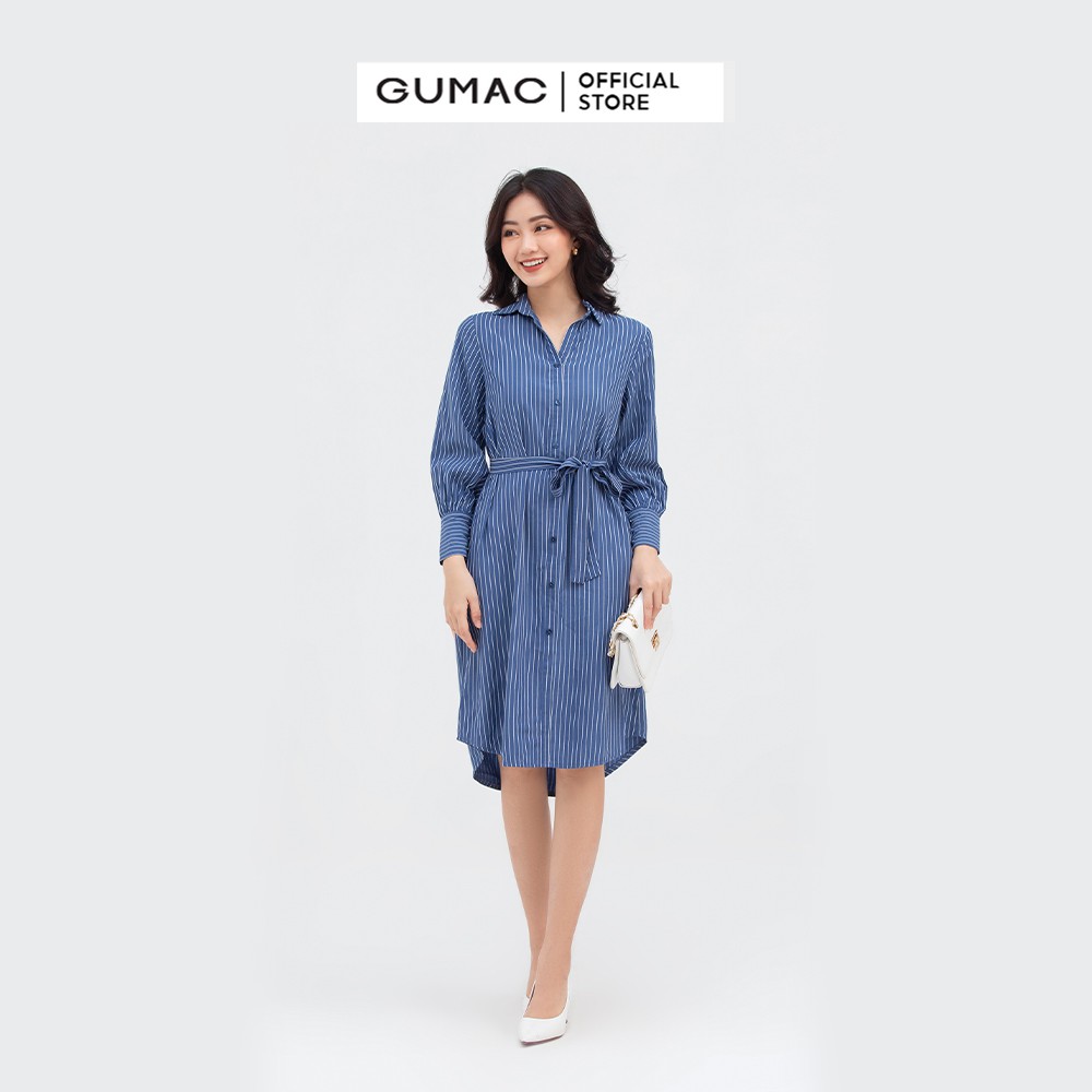 Đầm sơ mi nữ thắt eo GUMAC dáng suông, sọc kẻ DB819 | BigBuy360 - bigbuy360.vn