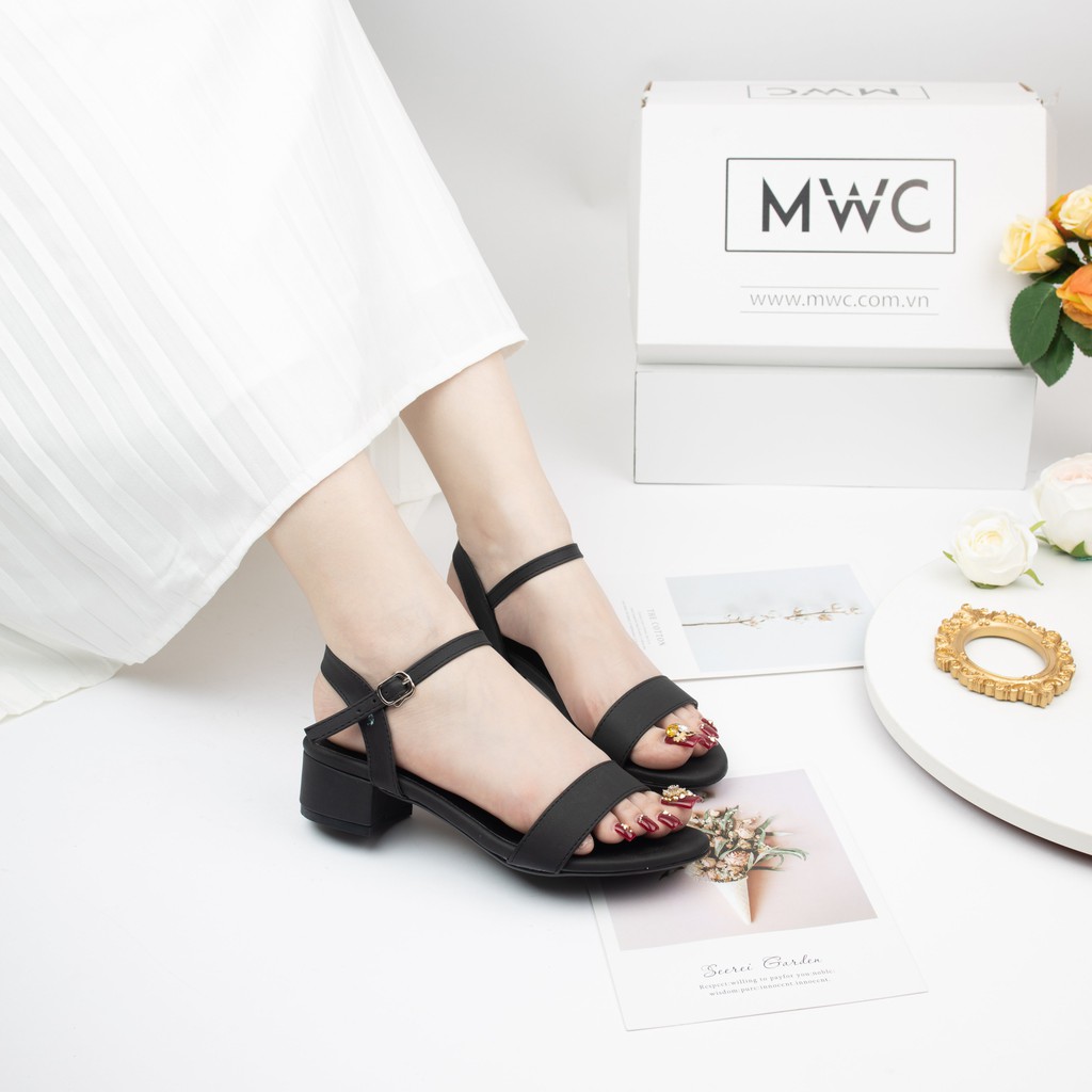 Giày Cao Gót Nữ Quai Ngang Đế Vuông MWC  Sandal Cao Gót Nữ Đế Cao 3cm Màu Đen Và Kem Siêu Xinh MWC NUCG-3956