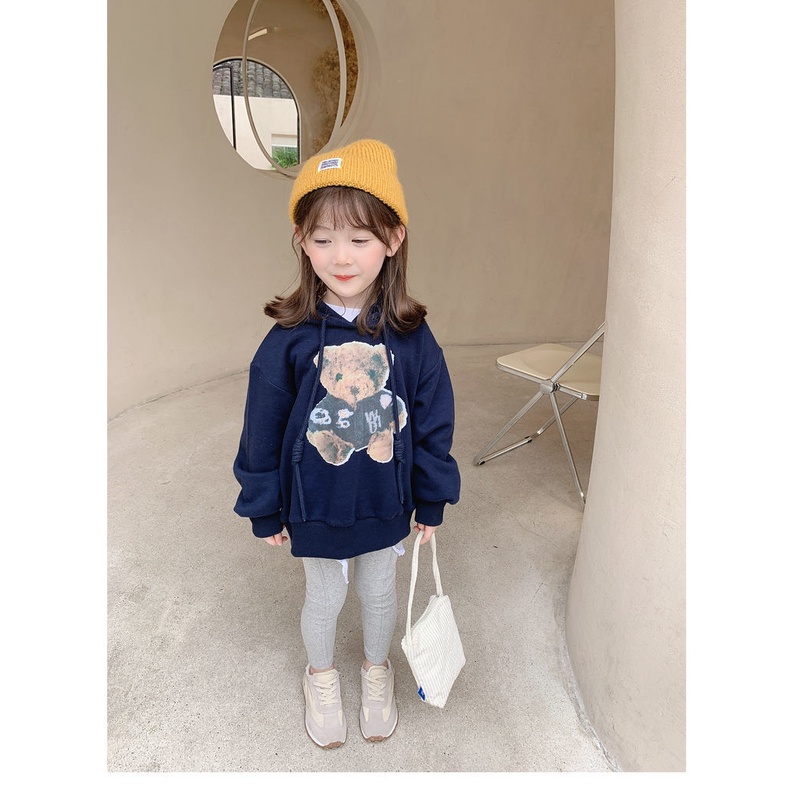 Áo hoodie tay dài in hình gấu nhỏ phong cách Hàn Quốc thời trang xuân thu cho bé gái 2021