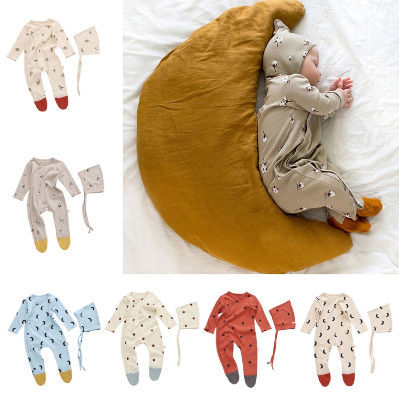 Bộ Áo Liền Quần Tay Dài In Họa Tiết Xinh Xắn Thời Trang Xuân Thu Cho Bé Sơ Sinh