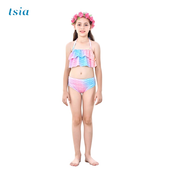 Bộ Đồ Bơi 3 Món Gồm Áo Croptop Hai Dây Và Quần Lót Màu Sắc Gradient Dành Cho Bé Gái 3-12 Tuổi