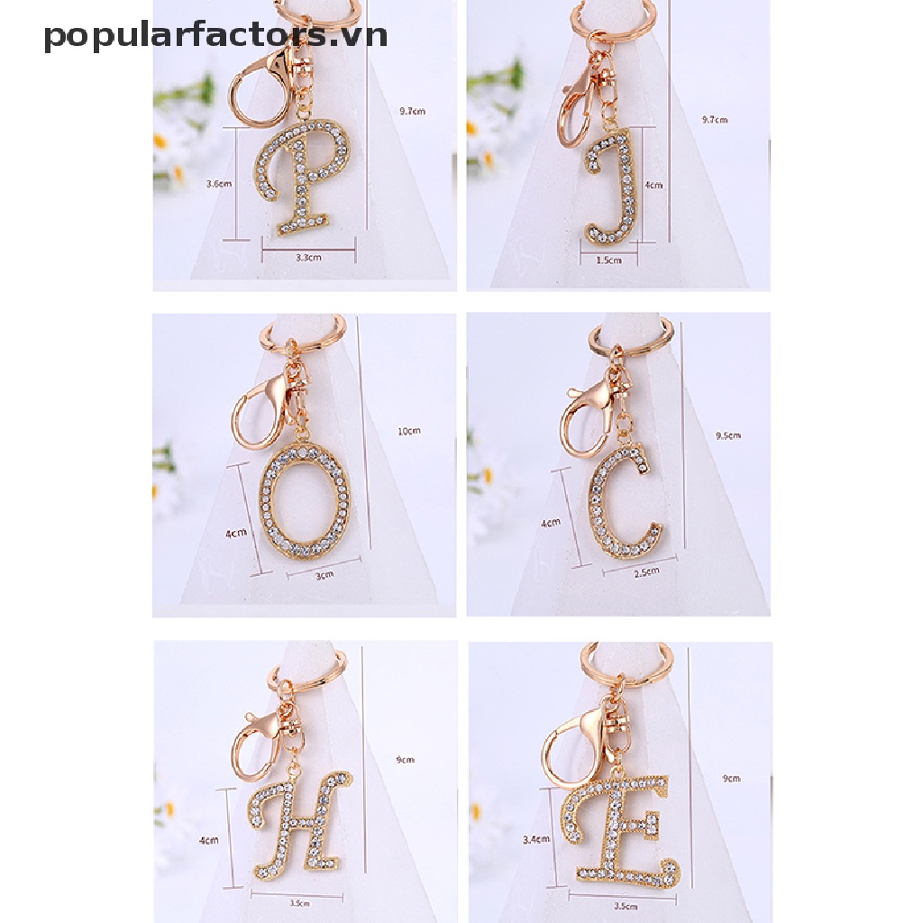 Móc Khóa Hình Bảng Chữ Cái 26 Chữ Cái Màu Vàng Đồng Đính Pha Lê Xinh Xắn Cho Nữ